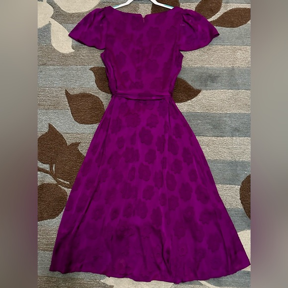 NWT DKNY Flutter Sleeve Floral Burnout Faux Wrap A-line High/Low Dress in Plum - Picture 6 of 10